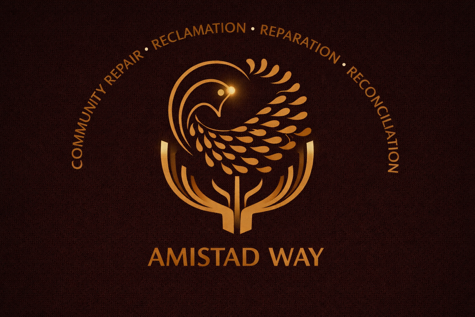 Emblem with hands holding a bird surrounded by a circle of alternating yellow and blue human figures, with the text Community Repair below.